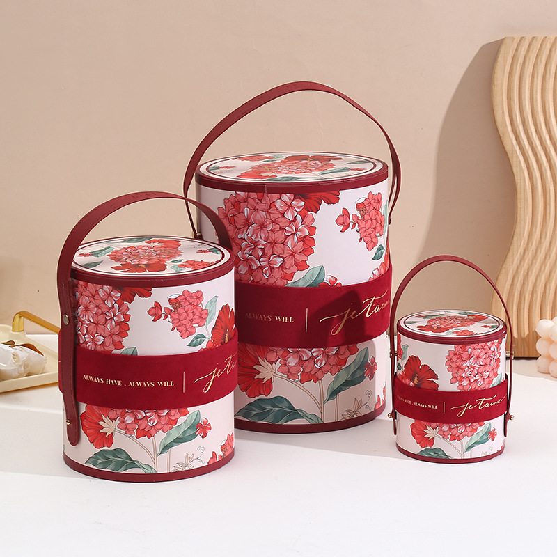 伴手礼盒2024新款喜糖盒生日礼物盒岁月缝花圆盒结婚婚庆新娘空盒