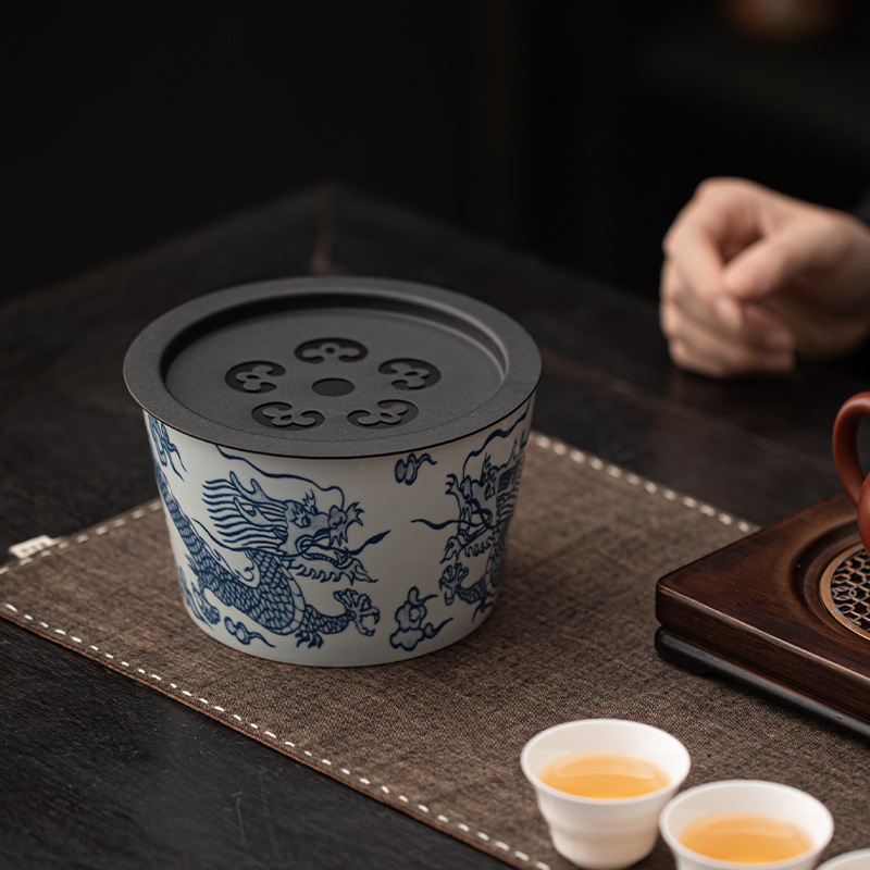 青花茶渣缸中式仿古陶瓷建水家用带盖茶洗杯洗手工废水桶茶具配件|undefined