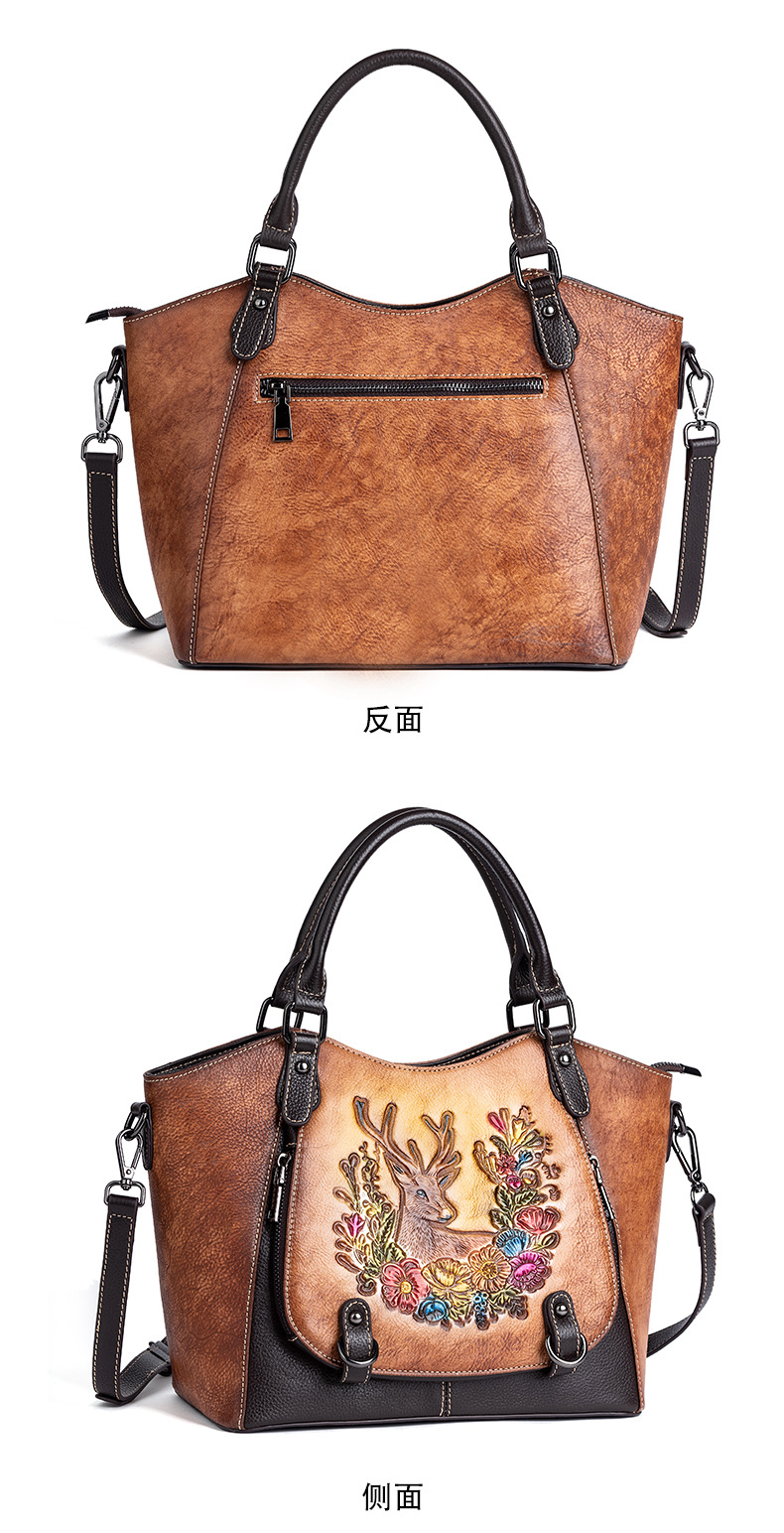 Túi xách tay nữ da bò cổ điển phong cách Trung Hoa, màu xéo vintage, sức chứa lớn — Màu đen cổ điển, Màu nâu cổ điển, Màu đỏ cổ điển chi tiết 14