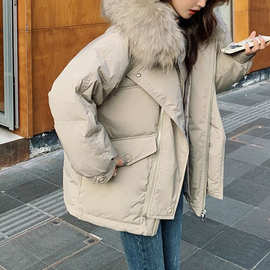 短款羽绒棉服女装2023年冬季新款假两件超大毛领派克服