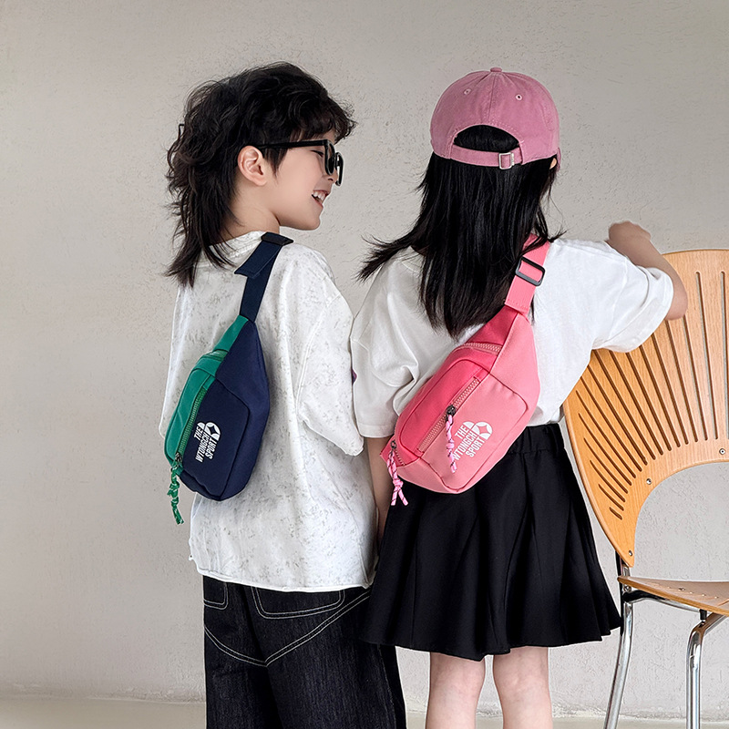 Bolso de pecho para niños y niñas de moda coreana, letras de estilo occidental, bolso de mensajero para niños de color de contraste de moda, nuevo bolso para niños de comercio exterior