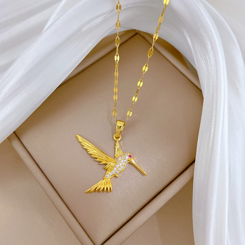 Collar de pájaro pájaro carpintero en oro real, cadena de lujo_voghion.com