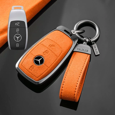Car key bag — e300l key cover gle350 - no-specifications-mercedes-benz-b-tarnish-aluminum-alloy-orange-suede-hand-rope-buckle