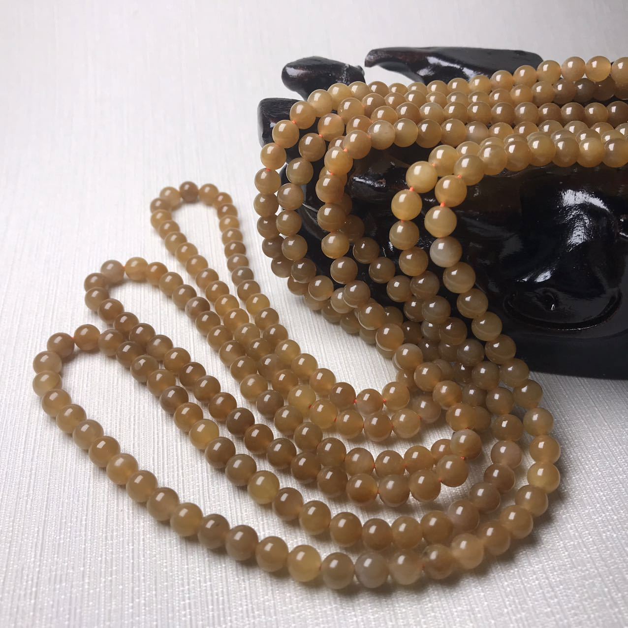 玉器工艺品天然新疆和田玉且末糖料老料满红糖老型珠108珠链手链