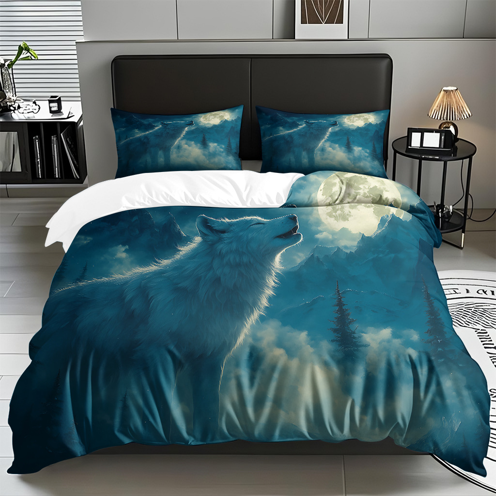 Impresión digital de patrón de lobo abrasivo conjunto de edredón suave transfronterizo pro-piel TEMU JIT venta directa de fábrica preferida