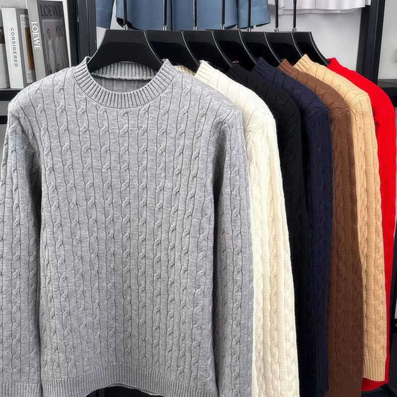 Men's Round Neck Sweater, Autumn and Winter Korean Style Trendy Cable Knit Casual Base Knitwear, Woolen Clothing, Jacket, Can Be Embroidered Men's Round Neck Sweater, Autumn and Winter Korean Style Trendy Cable Knit Casual Base Knitwear, Woolen Clothing, Jacket, Can Be Embroidered