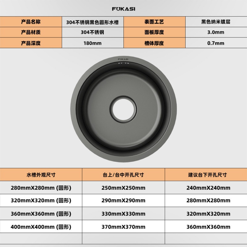 304 acero inoxidable cocina lavabo redondo lavabo único canal negro nano bar isla pequeña lavabo lavabo