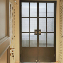 潮盛定制极窄铝镁合金海棠玻璃法式厨房阳台对开门仿老钢门复古门