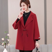 胖妈妈装秋装新款外套宽松大码开衫中老年女秋冬洋气呢子大衣