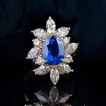 跨境热卖彩宝蓝宝石花朵戒指女奢华贵妇高级感复古皇室蓝石指戒