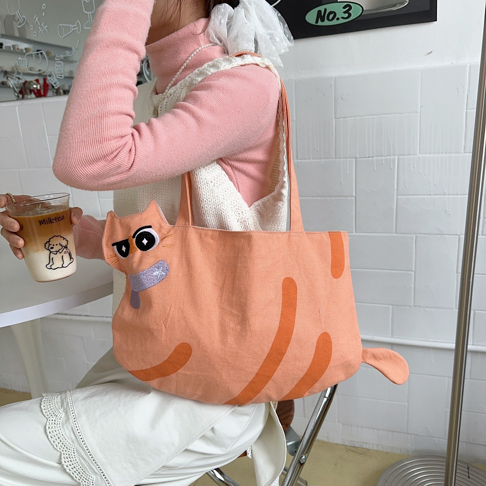 Women's Canvas Cat Cute Square Open Tote Bag display picture 27