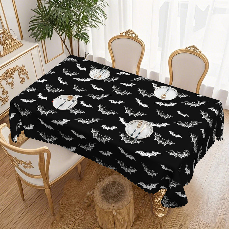 1Pc Halloween Bat Pattern Tablecloth for Dining Table, Reusable Table Cover for Kitchen Dining Table