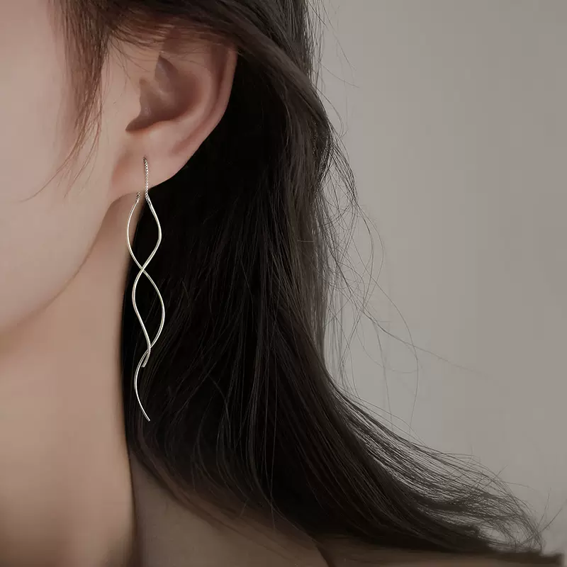 波浪耳线女2022年新款潮显脸瘦耳环女夏耳饰女夏天小众批发饰品