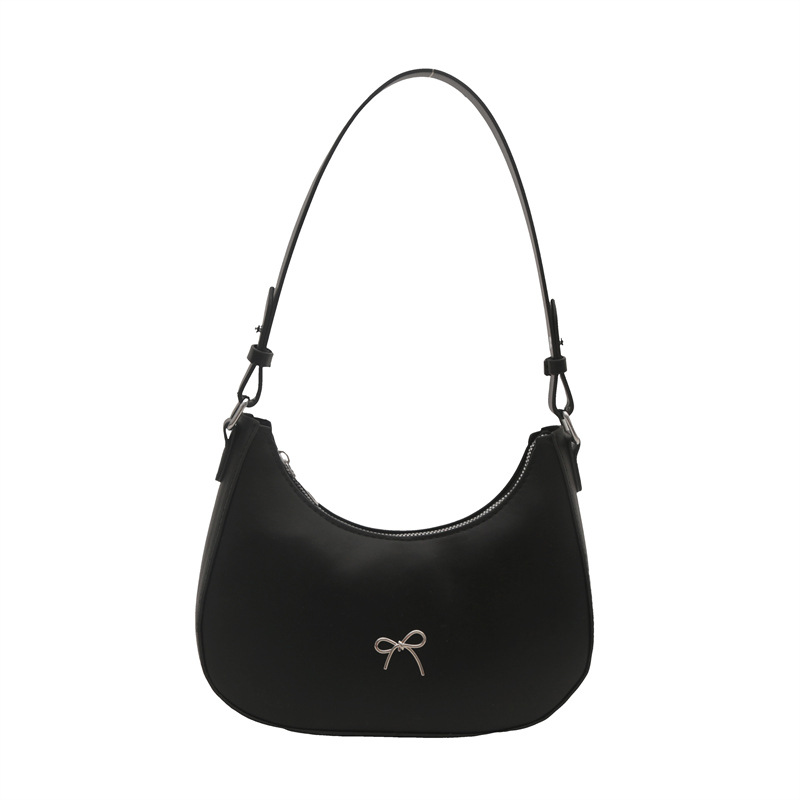 Bolso de axila con lazo para mujer 2024 nuevo estilo literario minimal bolso de hombro textura de viaje de moda de luna nueva marea