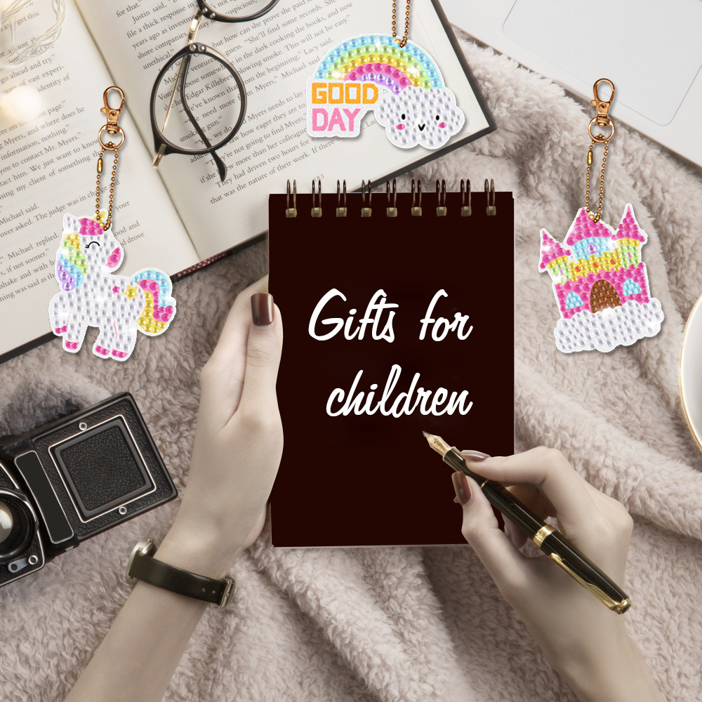 Kit de pintura con diamantes DIY 5D de unicornio/sirena, rhinestones, llavero con diamantes, adornos