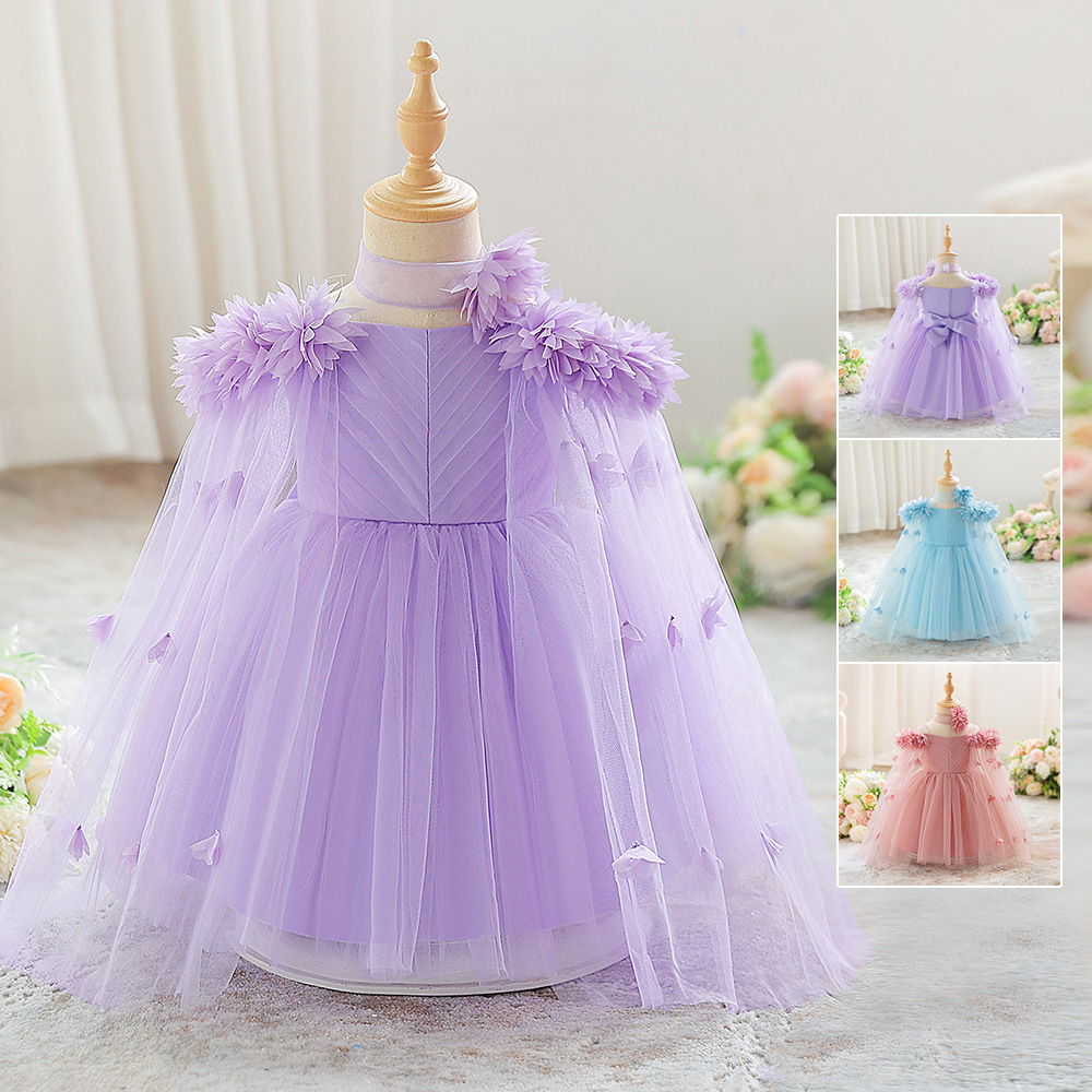 Vestido para niños, vestido de princesa, falda de tutú de malla, vestido de fiesta de niña de flores de tela forjada, vestido de lavado de un año para bebés