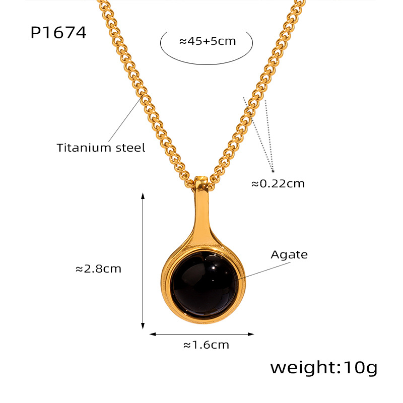 12g Weight PVD Coated Gold Plating Process 18K Real Gold Plated Plating Material 304 Stainless Steel Pendant Material Agate Inlay Material Necklace Classification 304 Stainless Steel Chain Material Lady Geometric Agate Tiger Eye Titanium Steel Wholesale Pendant Necklace