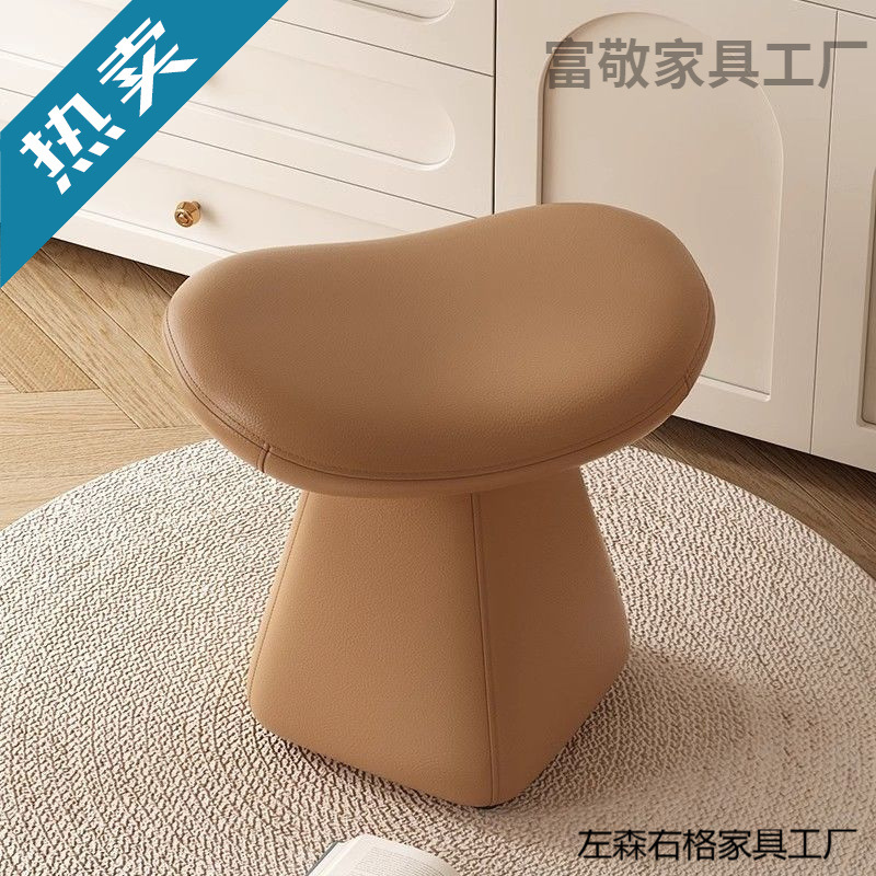 Master Bedroom Internet Celebrity Dressing Table Makeup Stool with Wheels, Rotating Light Luxury Mid-Century Cream Style Solid Wood Dressing Stool