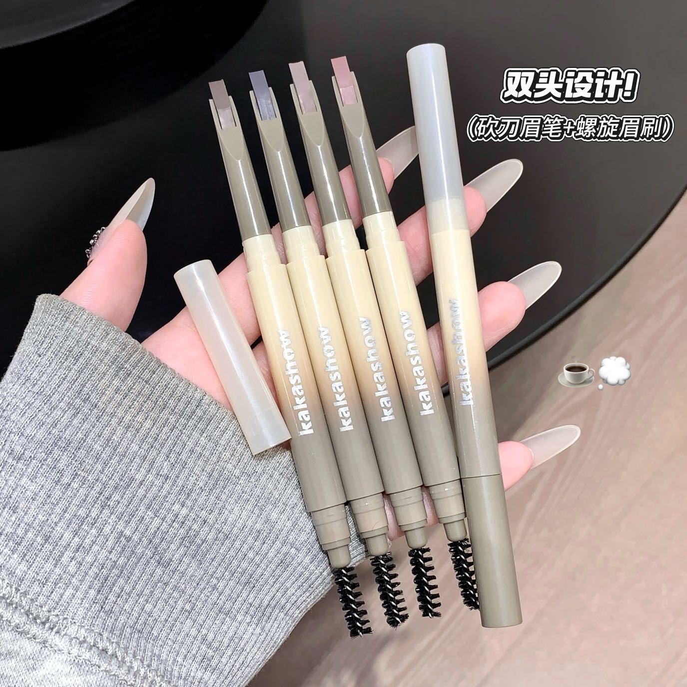 Kakashow lápiz de cejas de doble cabeza, cejas ligeras coreanas, raíces de cejas salvajes, raíces de cejas claras, impermeables, maquillaje especial para maquilladores image 1