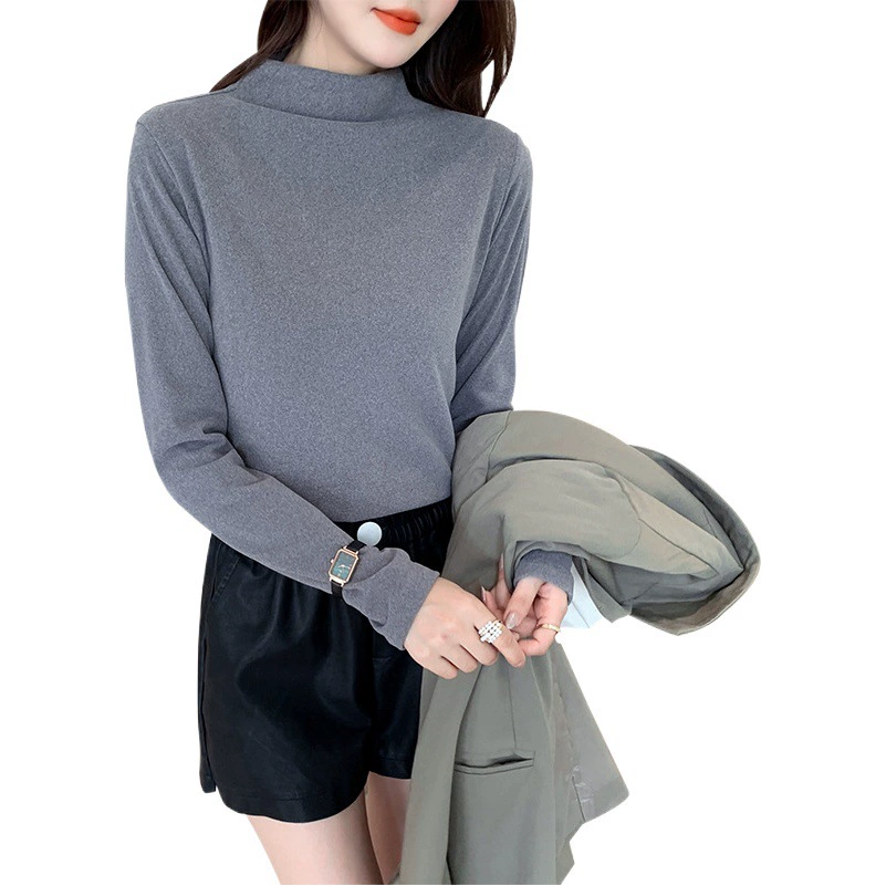 Двусторонняя бархатная нижняя рубашка, Женская осенне-зимняя шлифовальная рубашка с полувысоким воротником и длинным рукавом, толстый теплый, сохраняющий тепло, облегающий Универсальный Топ для женщин