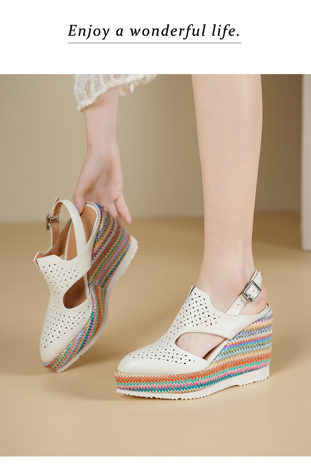 Sandal cao gót nữ mũi kín đế xuồng 10 cm phong cách La Mã — xanh lam, màu mơ chi tiết 7