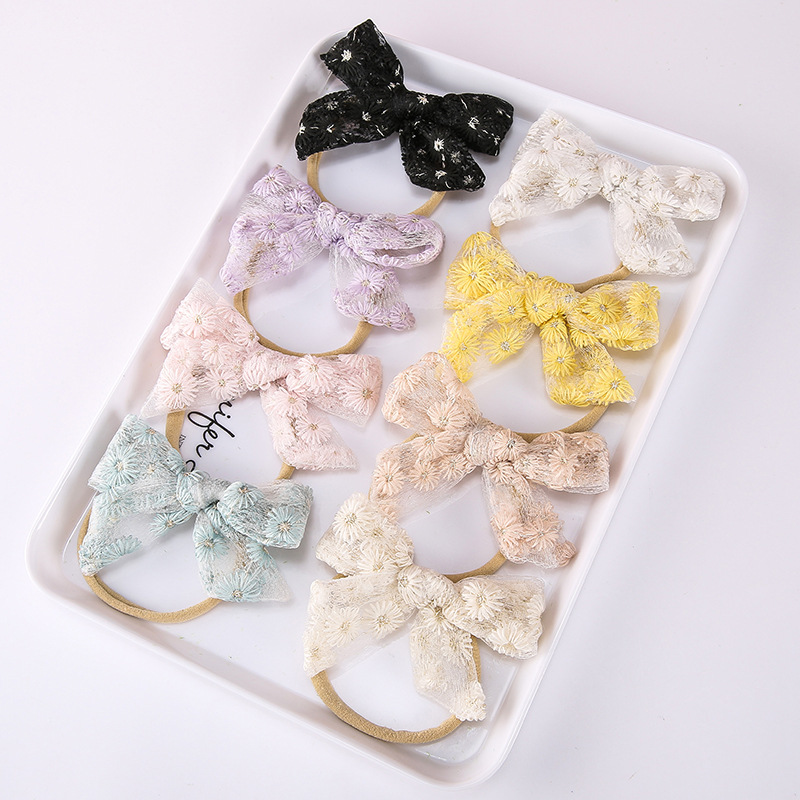 Simple Lace Mesh Bow Super Soft Nylon Baby Headwear display picture 1