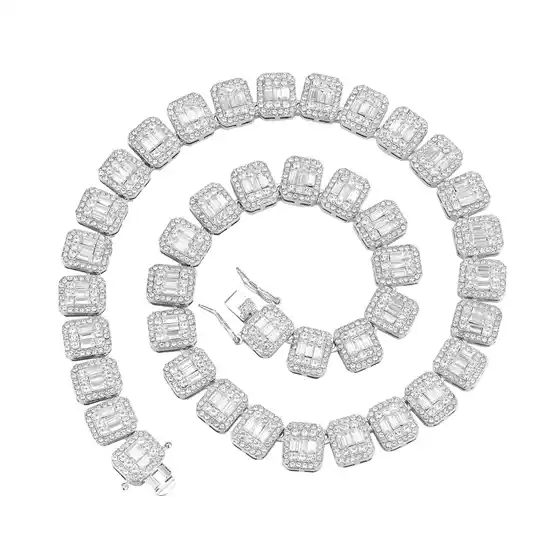European and American Cuban Chain Square Ice Sugar Chain 12mm Necklace Bracelet Niche Hip-Hop Women's Jewelry Accessories Ice Sugar Diamond