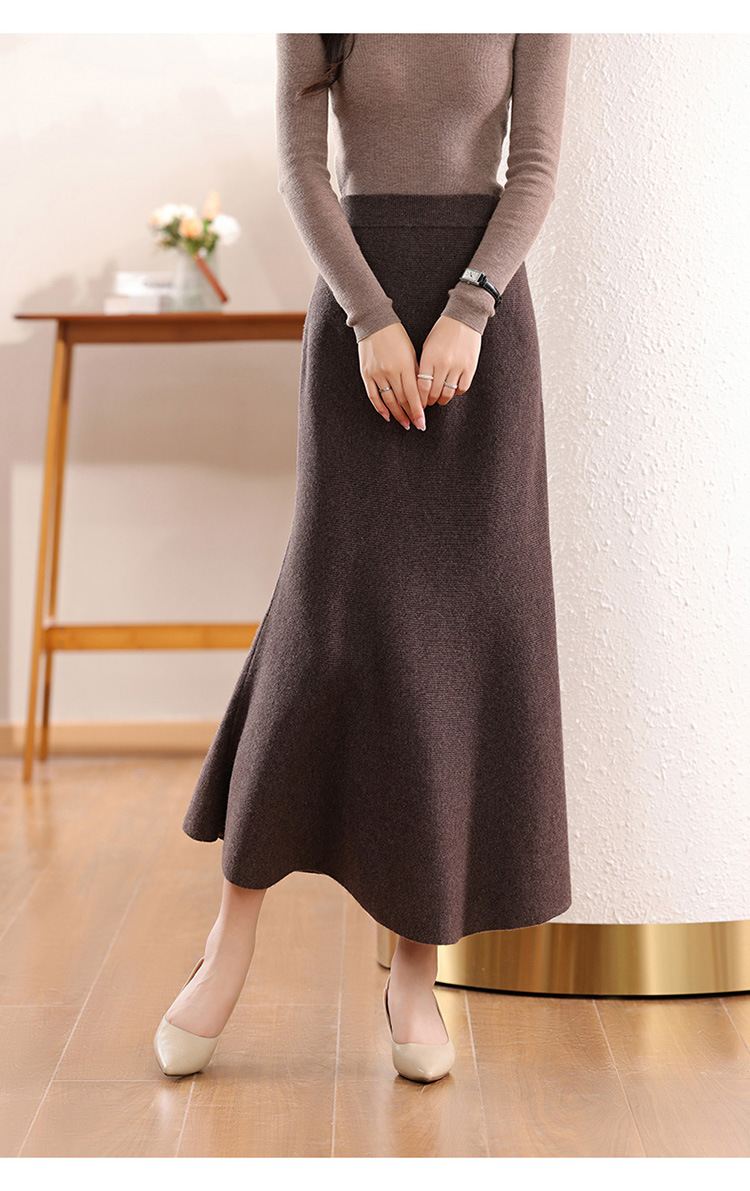 GraceChic GraceChic GraceChic 2024 Autumn Winter New Soft Versatile 100% Pure Wool Knitted Long Half Bodycon Skirt High Waist Fashion_ecoleips.com