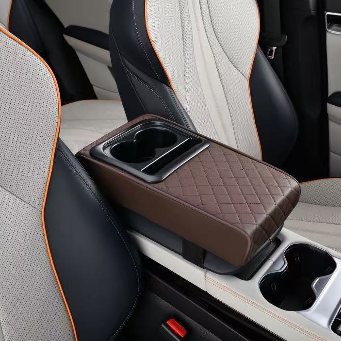 Cross-border factory multifunctional car armrest box cushion with coaster storage mobile phone rack three-in-one armrest box booster pad