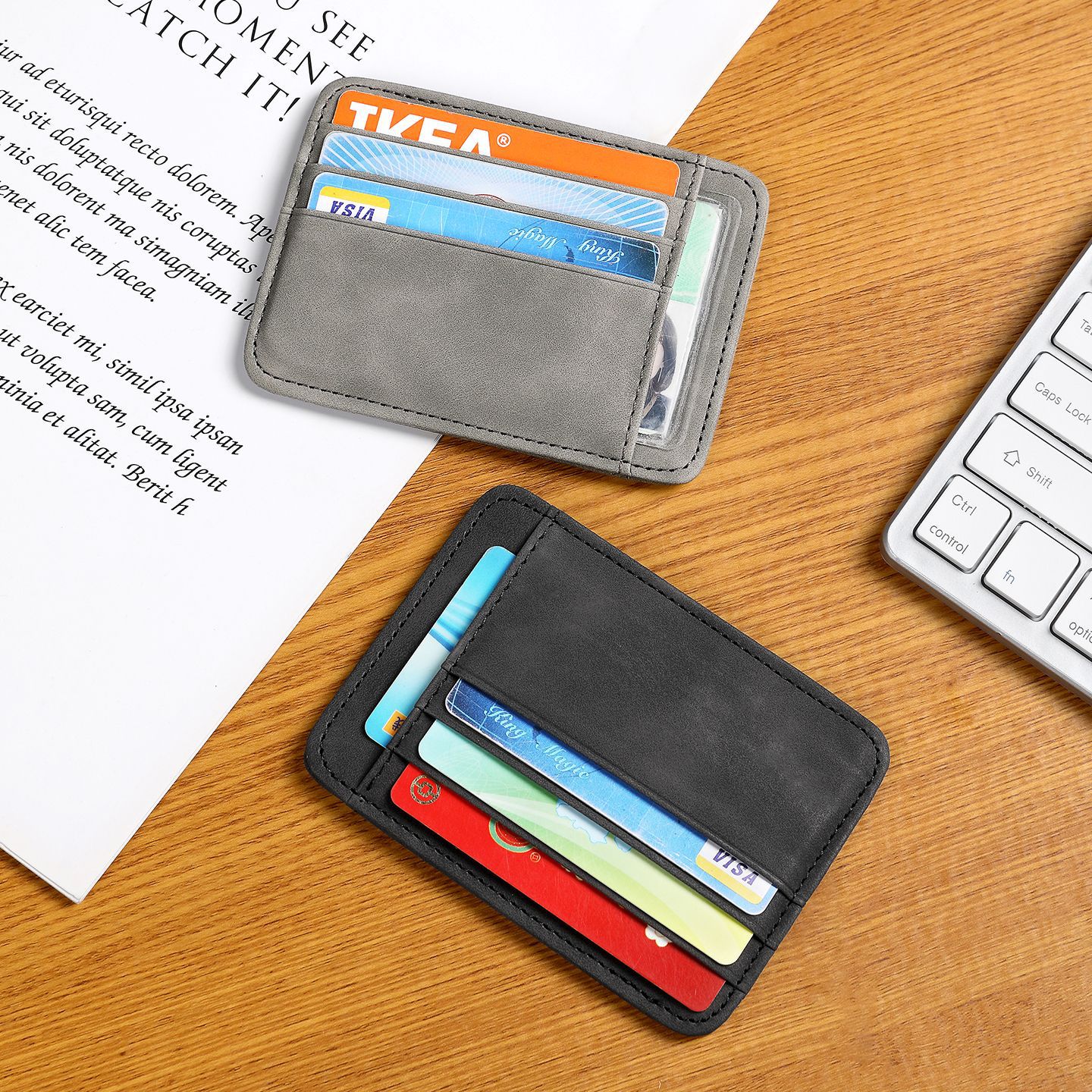 Bolsa de tarjetas de alta calidad, bolsa de tarjetas de alta calidad, bolsa de tarjetas de alta capacidad, bolsa de tarjetas de cuero de imitación de pu, delgada y compacta