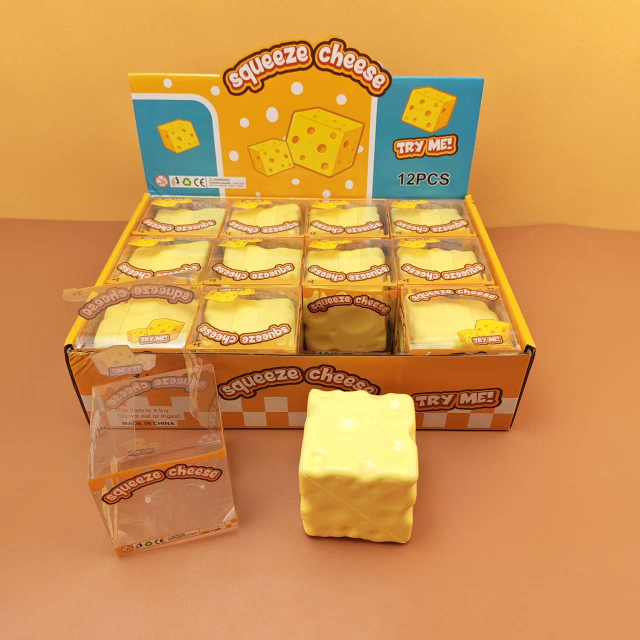 Pu cheese squishies, 12 pieces per box