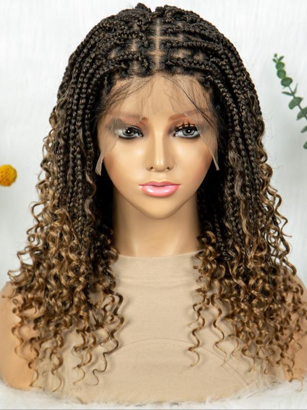 16 Inch Black Long Wavy Braided Lace Wigs for Women Gorgeous|undefined