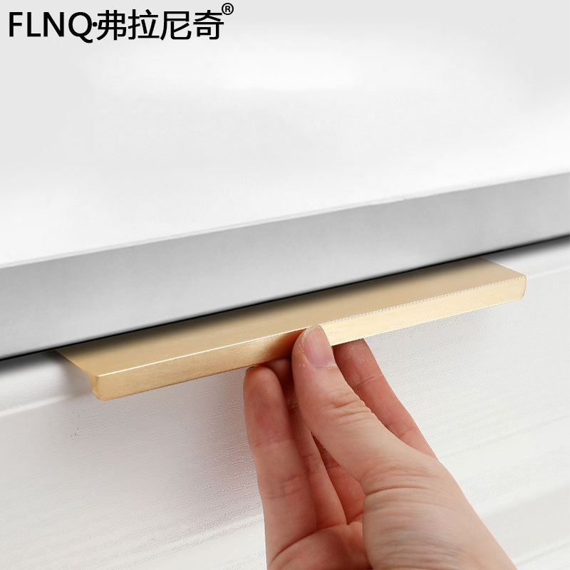 黑色隱形拉手免打孔金色暗拉手櫥櫃門衣櫃門把手輕奢抽屜加長拉手