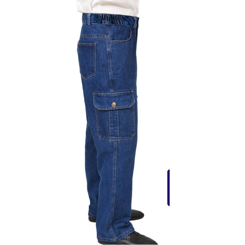 Monos de mezclilla engrosada de los hombres multi-Bolsillo soldador de algodón puro resistente al desgaste taller sueltos pantalones de protección laboral