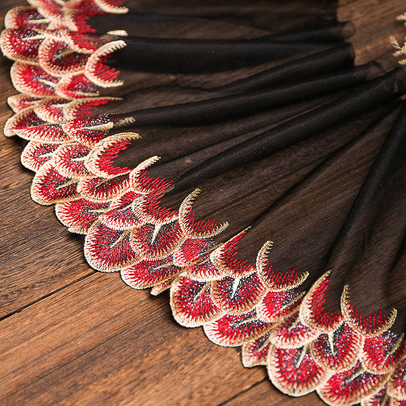 20cm de ancho de red de ancho de color bordado encaje suave plumas de pavo real ropa interior accesorios Barbie
