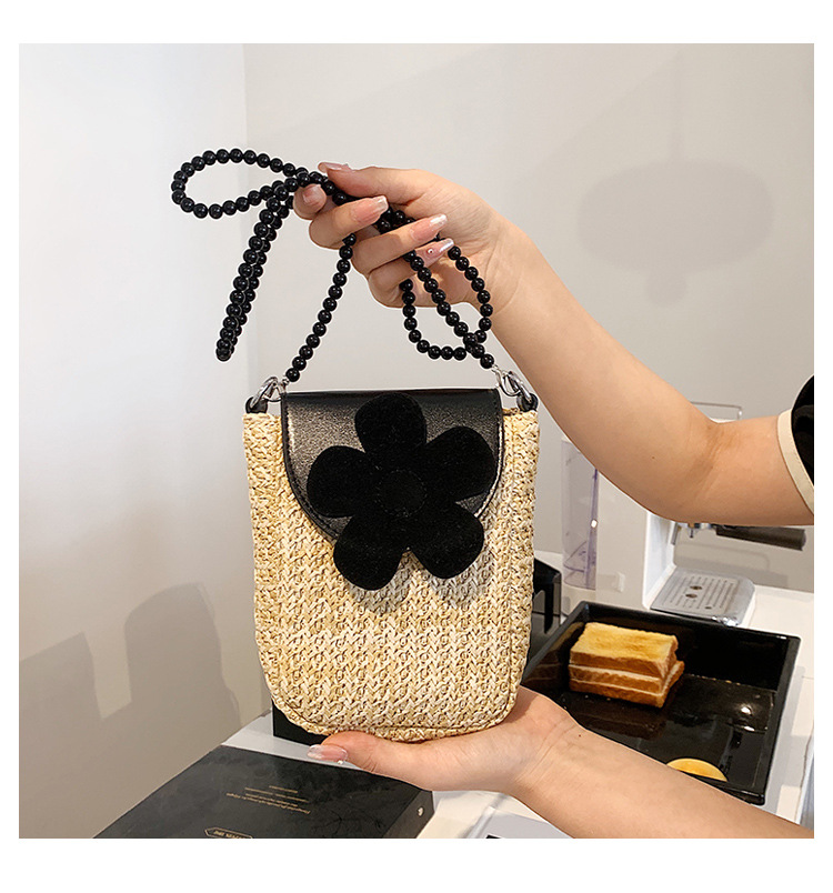 Pu Stitching Straw Woven Shoulder Crossbody Square Bag display picture 2