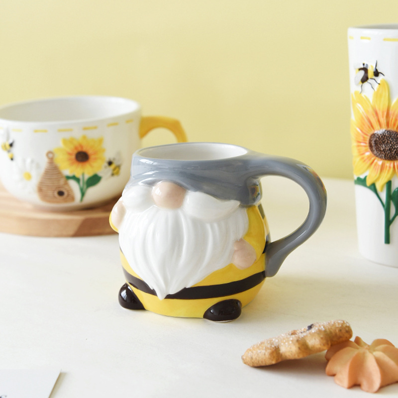 Primavera abejas girasol elfo taza de desayuno taza de cerámica taza de agua en relieve taza linda