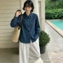 宽松秋款翻领长袖衬衫