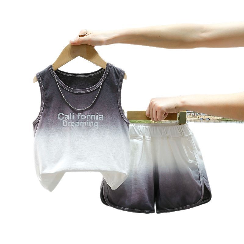 7827 Traje de chaleco de teñido anudado de verano para niños, ropa de verano sin mangas para niños, moda para bebés, fresco y guapo