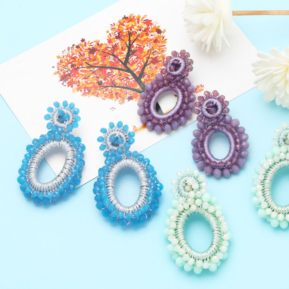 Fashion Hand-Woven Beads Geometric Shaped Copper Earrings Female