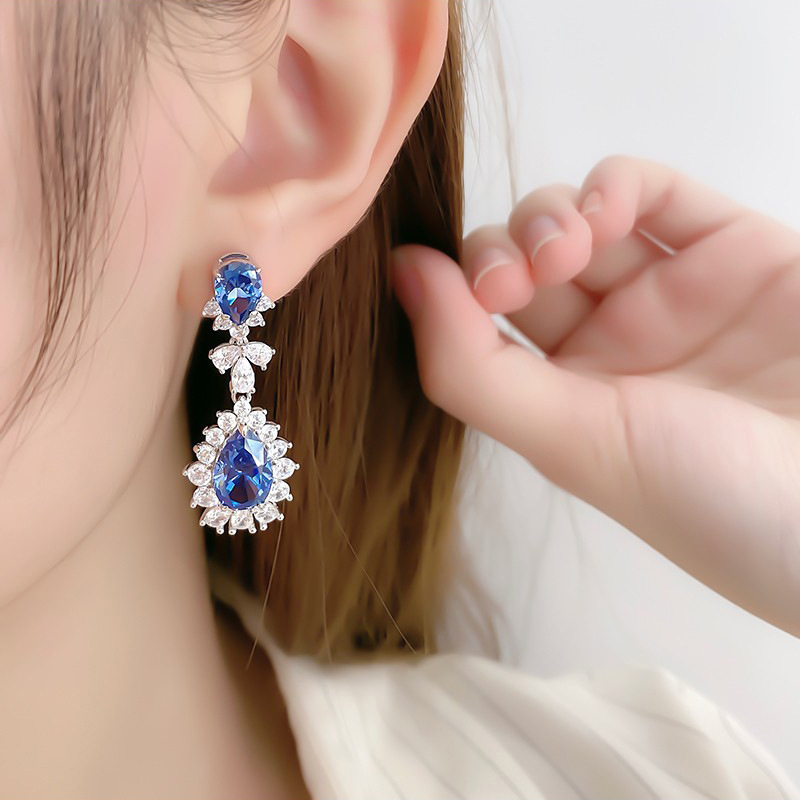 12g Weight Copper Ear Needle Material Zircon Inlay Material Drop Earrings Classification 1 Pair Quantity Holiday, Daily Occasion Copper Material Water Droplets, Flower Pattern Women's Gender Inlay Design Simple Style, Classic Style Style 1 Pair Simple Style Classic Style Water Droplets Flower Inlay Copper Zircon Drop Earrings 4