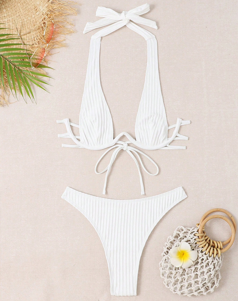 Briefs Panties Style Women's Solid Color 2 Pieces Set Bikinis Swimwear
