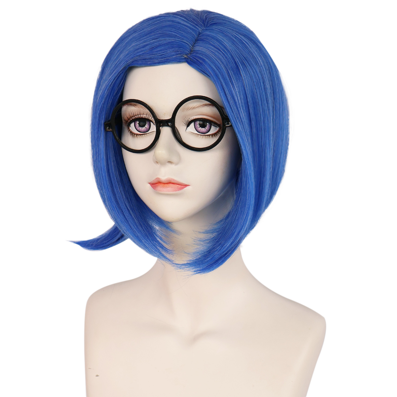 Mente del equipo de la tristeza Youyou nside Out cuero cabelludo humano simulado azul pelo corto cos peluca