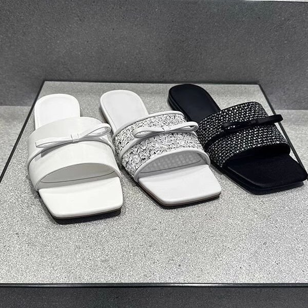 Little Ck Internet Celebrity Women's Shoes 2025 Summer New Model 81117 Bowknot Square-Toe Rhinestone-Decorated Outdoor Flat Slippers Little Ck Internet Celebrity Women's Shoes 2025 Summer New Model 81117 Bowknot Square-Toe Rhinestone-Decorated Outdoor Flat Slippers