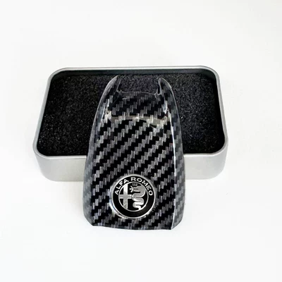 Car Key Shell Stelvio Carbon, Car logo - black-label-black-carbon-fiber-back-cover