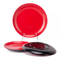 黑紅雙色淺式圓盤快餐店蓋澆豬腳飯炒飯粉面碟子耐摔塑料餐具批發