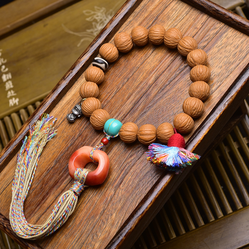 天然老籽无修猴头手串凤羽土豪男款单圈回流骨玛瑙核桃文玩佛珠