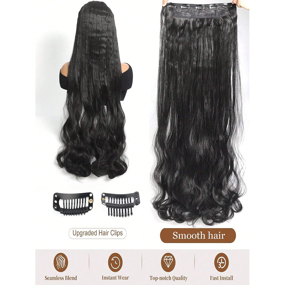 80 cm de extensión de pelo de peluca cinco tarjetas de una pieza de cabello de fibra química de cabello de alta temperatura cabello de cabello largo rizado