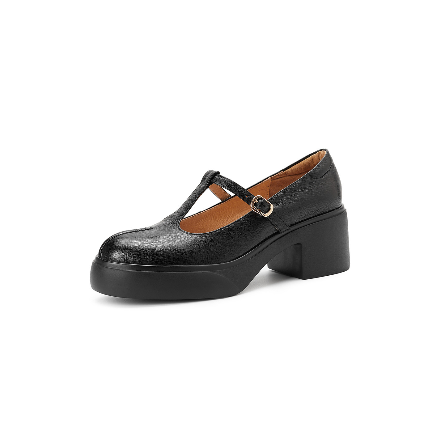 Giày Mary Jane nữ da cừu đế dày gót vuông 6,5 cm quai ngang khóa — đen