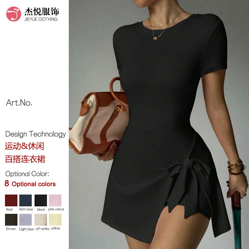 跨境休闲瑜伽连体短裙紧身美背假两件户外健身防走光运动网球裙女